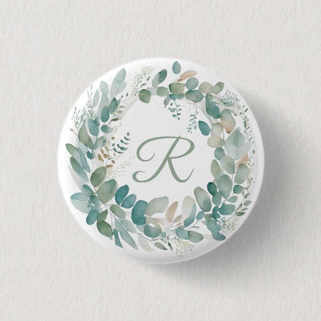 Greenery wreath Monogram  Button (Front)