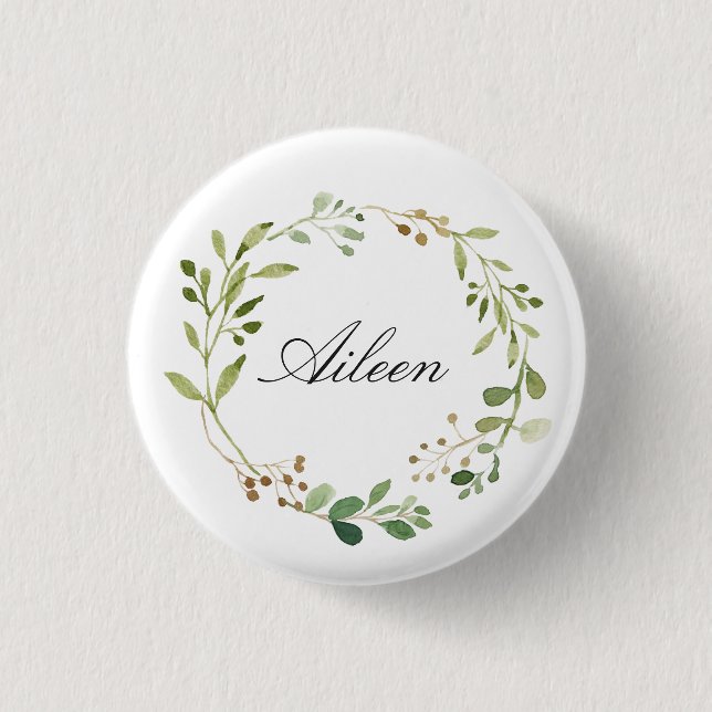 Greenery Wreath Monogram/personalized name Button (Front)