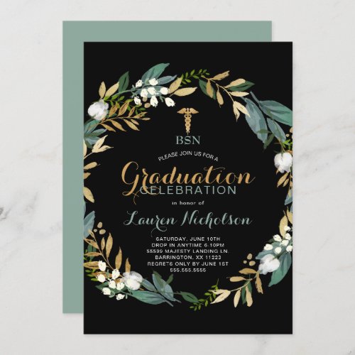 Greenery Wreath Nurse Graduation Party Invitation