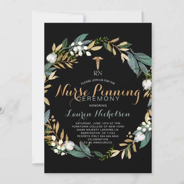Greenery Wreath Nurse Pinning Ceremony Invitation (Front)