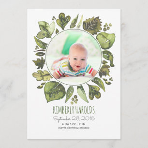 Greenery Wreath Painted Newborn Baby Photo Birth Announcement