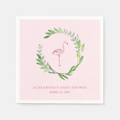 Greenery Wreath  Pink Flamingo Napkins