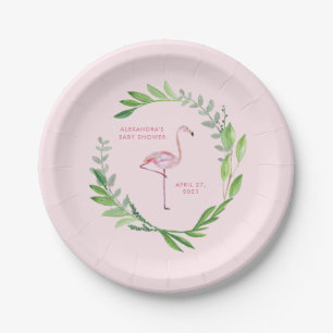 Greenery Wreath   Pink Flamingo Paper Plates