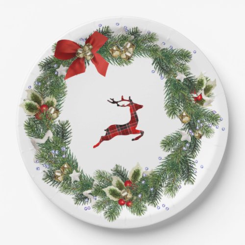 Greenery Wreath  Reindeer Xmas Party Paper Plate