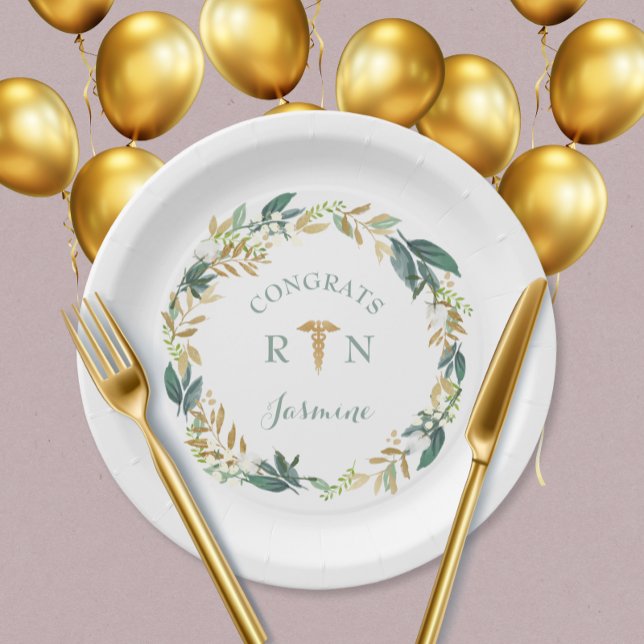Greenery wreath RN graduation party decor Paper Plates (Creator Uploaded)