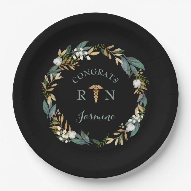Greenery wreath RN graduation party decor Paper Plates (Front)