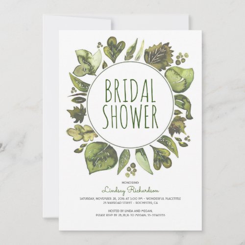 Greenery Wreath Rustic Woodland Leaf Bridal Shower Invitation - Rustic woodland laurel - watercolor greenery wreath whimsical bridal shower invitations