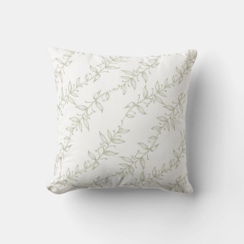 Greenery wreath sage green rustic floral  throw pillow