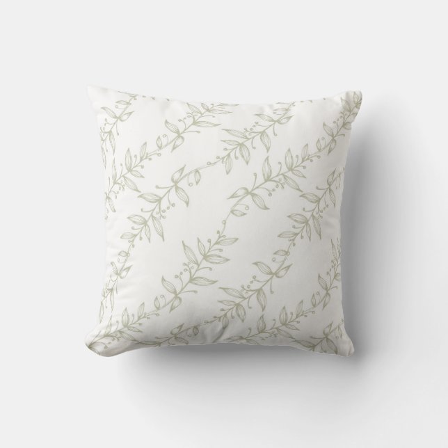 Greenery wreath sage green rustic floral  throw pillow (Front)
