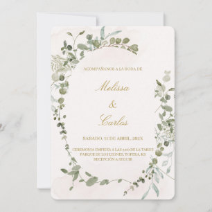 Greenery wreath Spanish Wedding Invitation