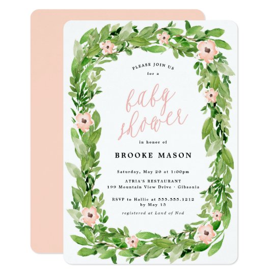 Greenery Wreath Spring Baby Shower Invitation Zazzle Greenery Wreath Spring Baby Shower Invitation