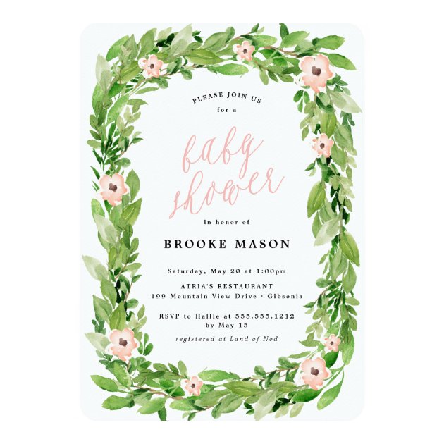 Greenery Wreath Spring Baby Shower Invitation