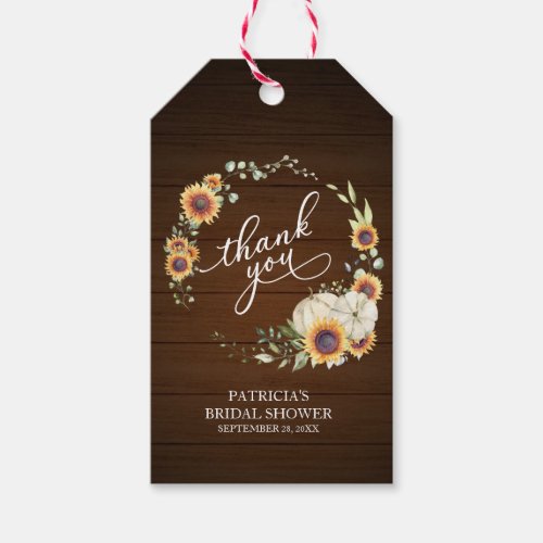 Greenery Wreath Sunflowers Fall Bridal Shower Gift Tags