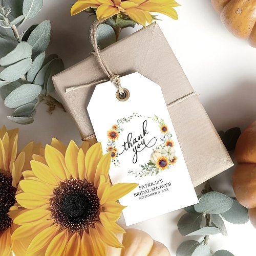 Greenery Wreath Sunflowers Fall Bridal Shower Gift Tags