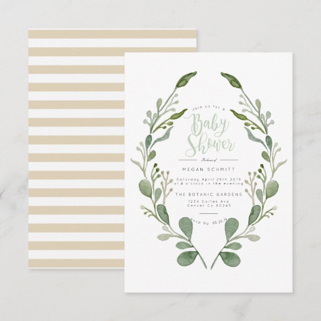 Greenery Wreath Watercolor | Baby Shower Invite (Front/Back)