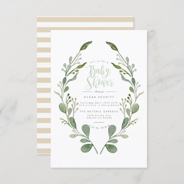 Greenery Wreath Watercolor | Baby Shower Invite (Front/Back)