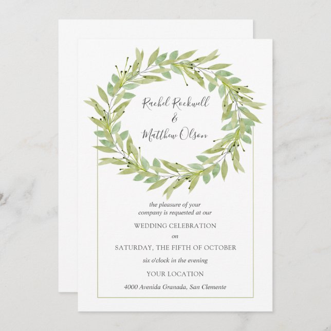 Greenery Wreath Wedding Invitation (Front/Back)