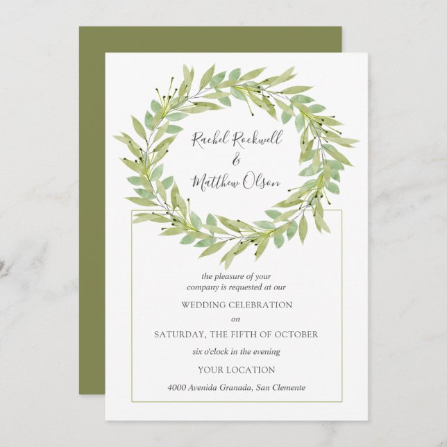 Greenery Wreath Wedding Invitation (Front/Back)