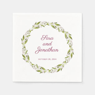 Greenery Wreath with Burgundy Wedding Napkins