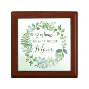 Greenery Wreath World's Greatest Mom Personalized Jewelry Box