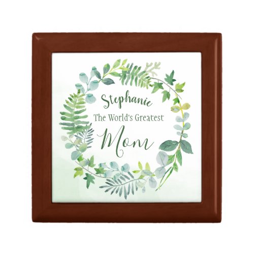Greenery Wreath Worlds Greatest Mom Personalized Jewelry Box