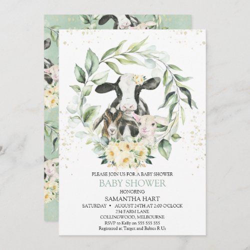 Greenery Wreath Yellow Floral Farm Baby Shower Invitation