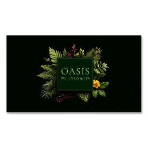 Greenery Yellow Flower Red Berry Black Botanical Business Card Magnet