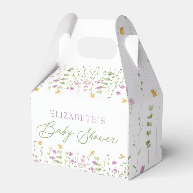 Greenery Yellow Pink Wildflower Baby Shower Favor Boxes (Front Side)
