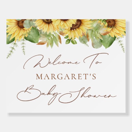 Greenery Yellow Sunflower Baby Shower Welcome Foam Board