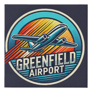 Greenfield Airport Retro Aviation Art Faux Canvas Print