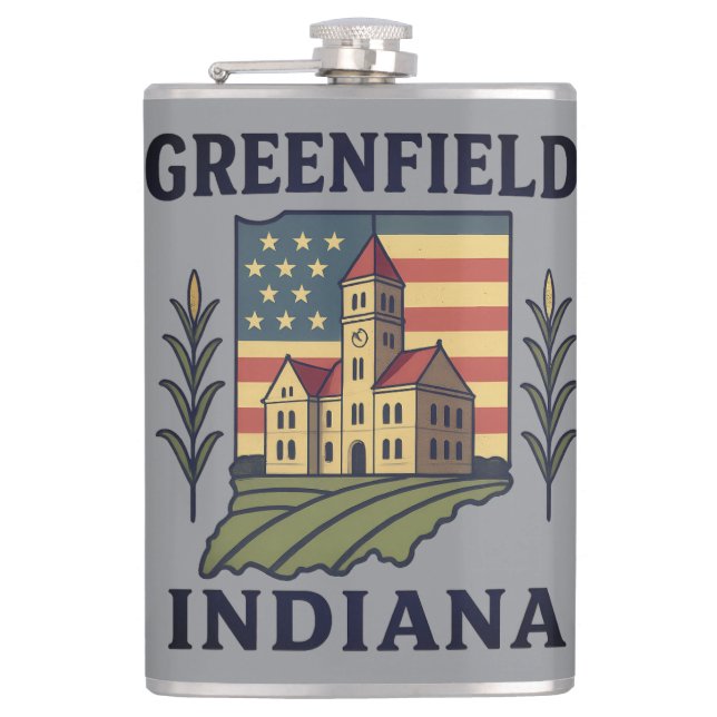 Greenfield Indiana Courthouse Patriotic  Flask (Front)