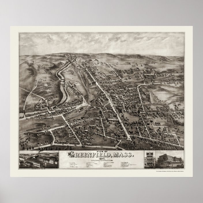 Greenfield, MA Panoramic Map - 1877 Poster | Zazzle.com