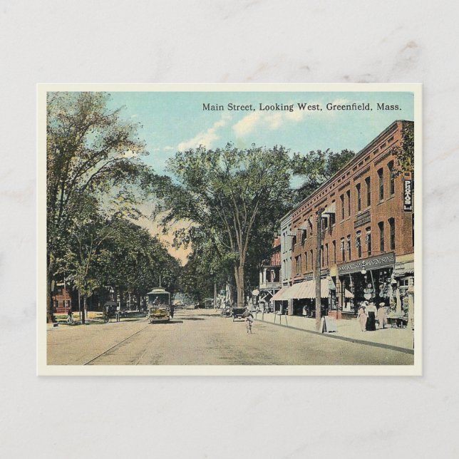 Greenfield Massachusetts Main Street  Vintage Postcard (Front)