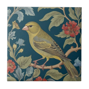 Greenfinch William Morris style L Green Finch Bird Ceramic Tile