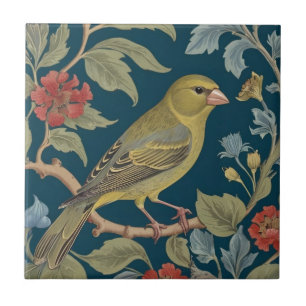Greenfinch William Morris style R Green Finch Bird Ceramic Tile