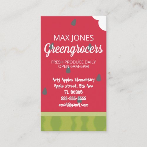 greengrocers watermelon cafe fruit and veg shop business card