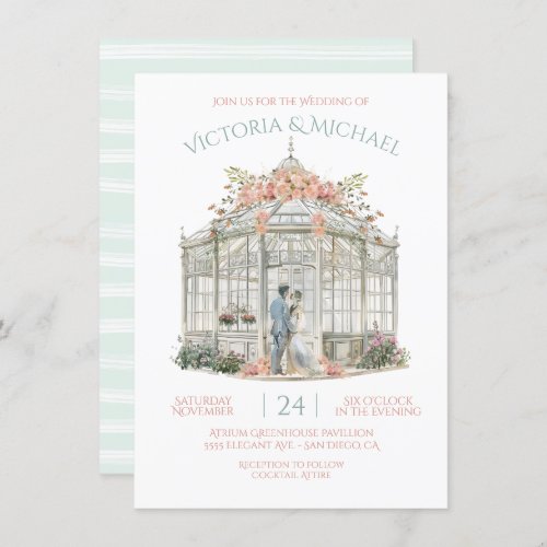 Greenhouse Bride  Groom Venue Wedding Watercolor Invitation