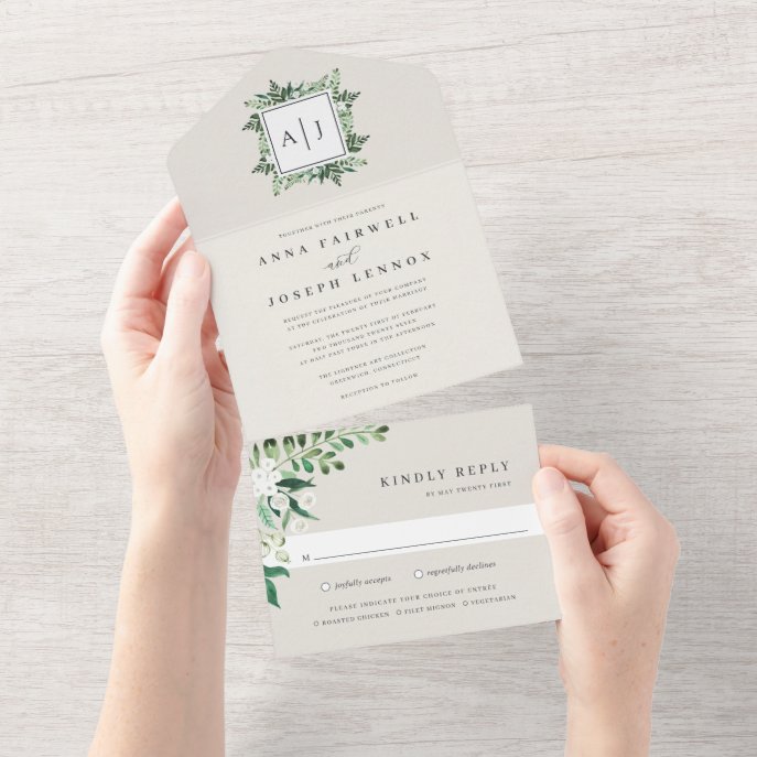 Greenhouse | Elegant Watercolor Botanical Wedding All In One Invitation