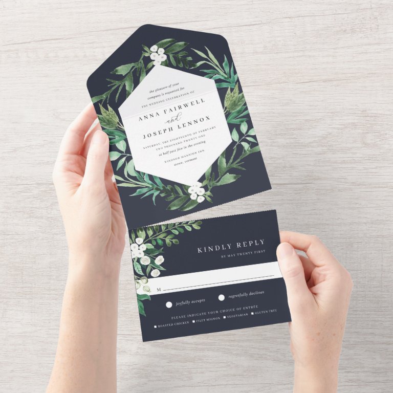 Greenhouse | Elegant Watercolor Botanical Wedding All In One Invitation