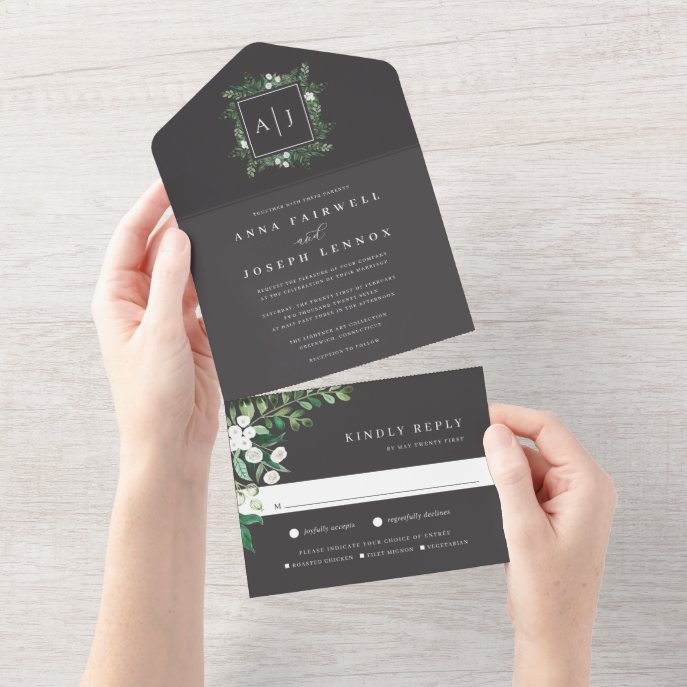 Greenhouse | Elegant Watercolor Botanical Wedding All In One Invitation