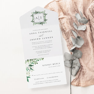 Greenhouse   Elegant Watercolor Botanical Wedding All In One Invitation