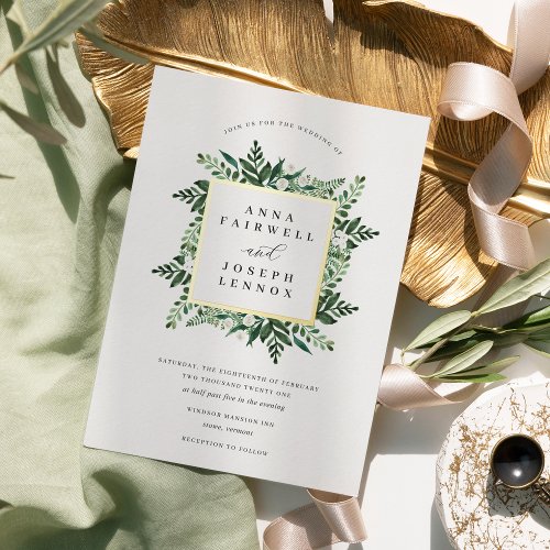 Greenhouse  Elegant Watercolor Botanical Wedding Foil Invitation