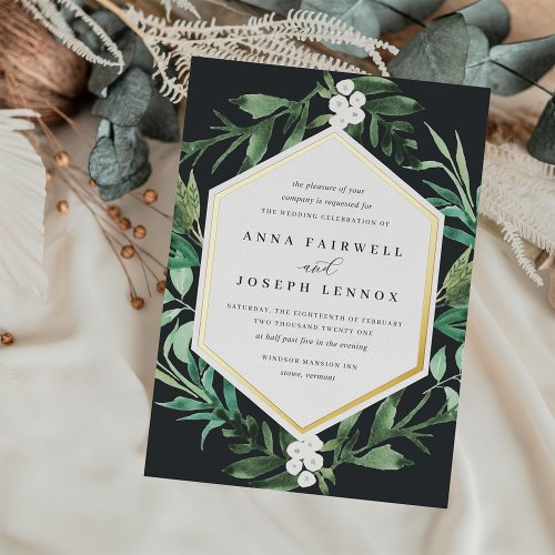 Greenhouse Frame  Watercolor Botanical Wedding Foil Invitation