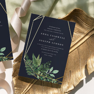 Greenhouse Geometric Watercolor Botanical Wedding Foil Invitation