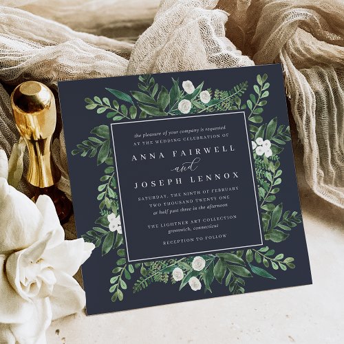 Greenhouse Square  Watercolor Botanical Wedding Invitation
