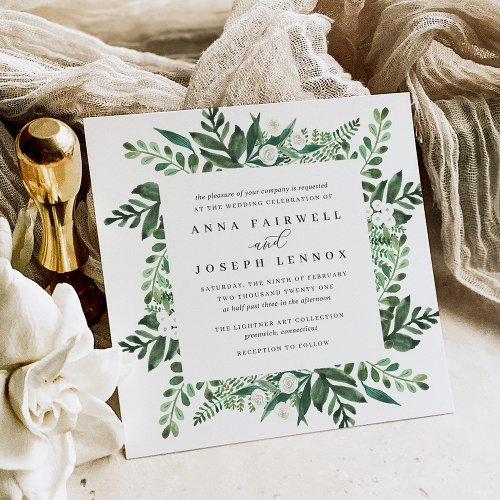 Greenhouse Square  Watercolor Botanical Wedding Invitation