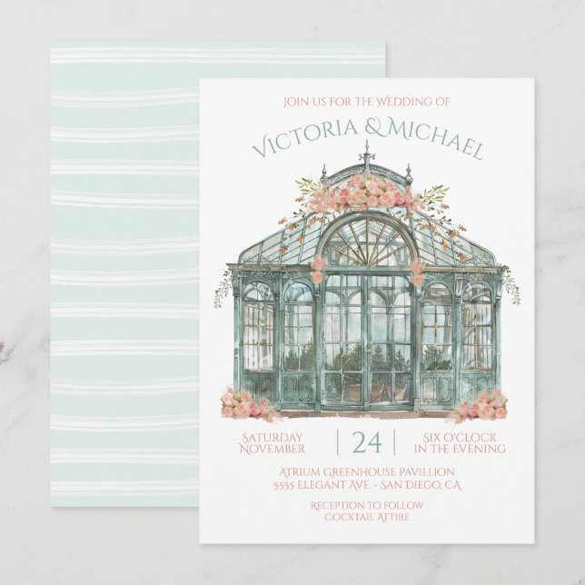 Greenhouse Venue Wedding Watercolor Invitation (Front/Back)