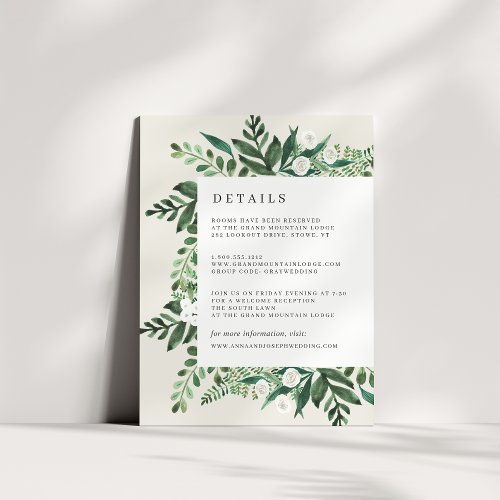 Greenhouse  Watercolor Botanical Guest Details Enclosure Card