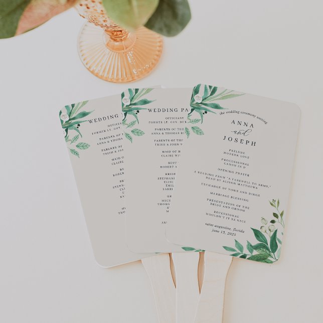 Greenhouse | Watercolor Botanical Wedding Program Hand Fan (Creator Uploaded)