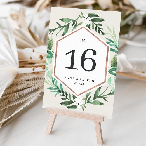 Greenhouse  Watercolor Botanical Wedding Table Number